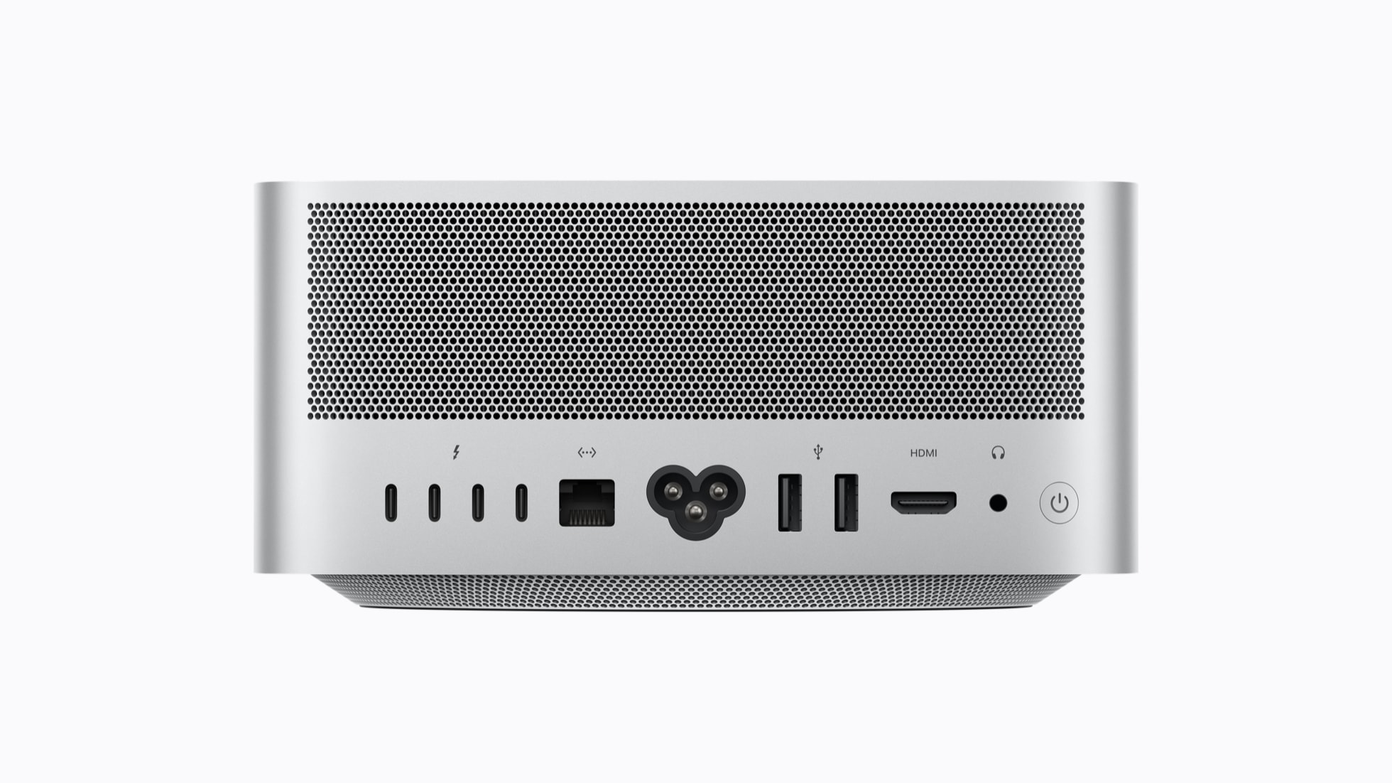 Parte traseira do Mac Studio com portas Thunderbolt, Ethernet, USB e HDMI