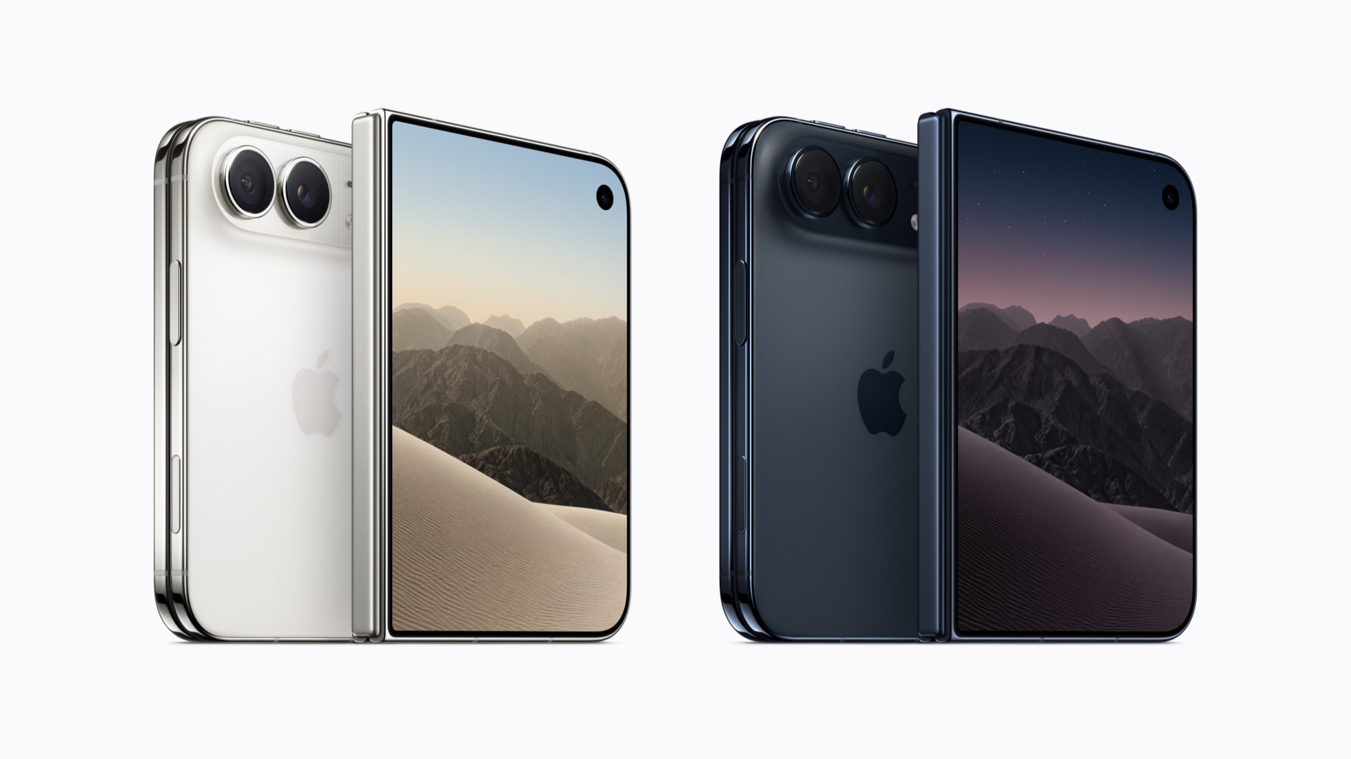 iPhone Duo aberto, nas cores branca e azul-marinho